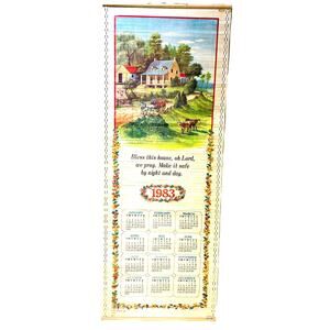 Vintage Bamboo Calendar 1983 Currier & Ives Scene 12.5" x 33" Single Side Stains